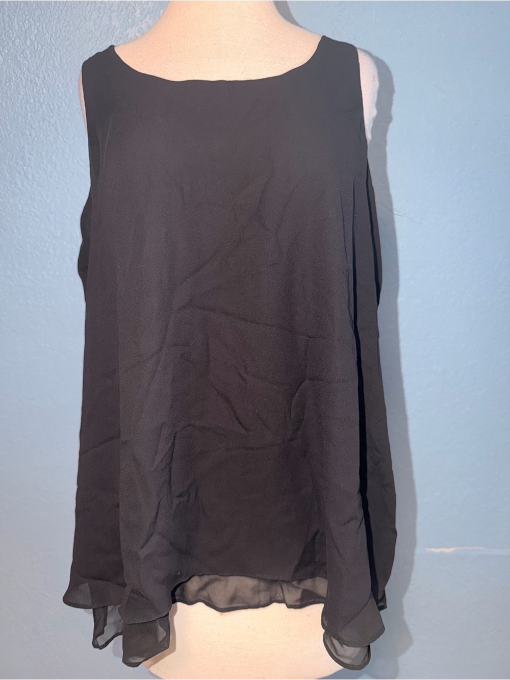 Cato Black Layered Chiffon Sleeveless Blouse